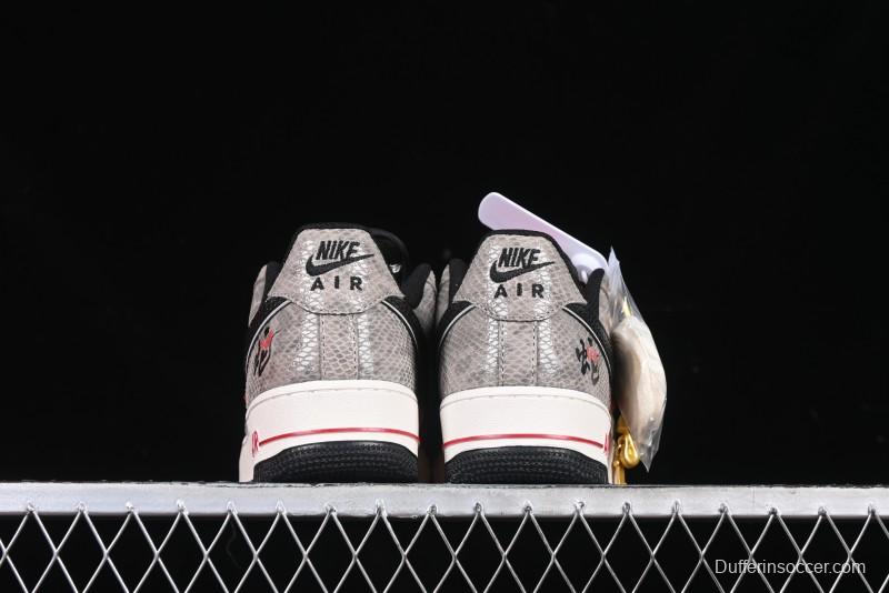 Nike Air Force 1 '07 Low Year of the Snake Limited Edition Grey Black Snake Scale Low-Top Casual Sneakers - DM6688-009