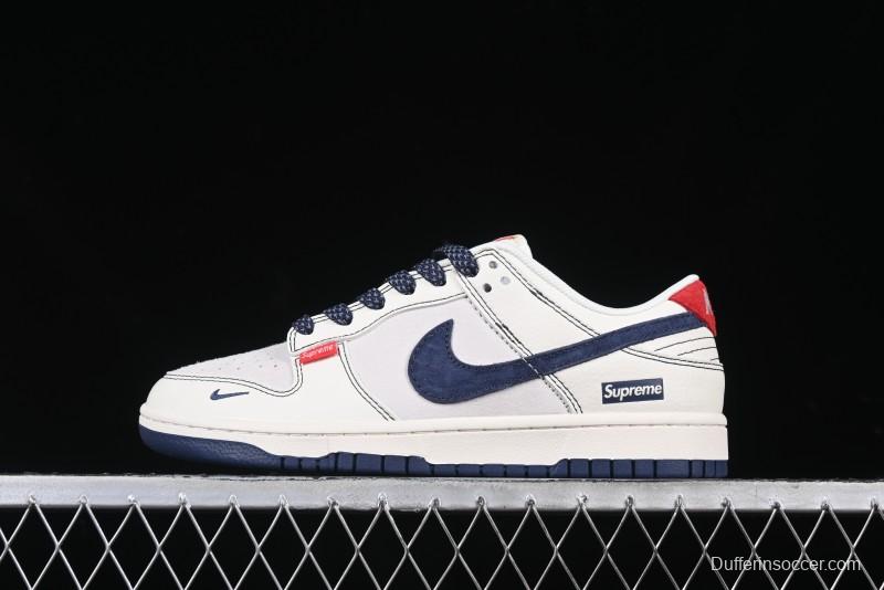 Nike SB Dunk Low Supreme Collaboration Grey Blue Woven Label Anniversary High-End Custom Low-Top Casual Skate Shoes - BB7518-026
