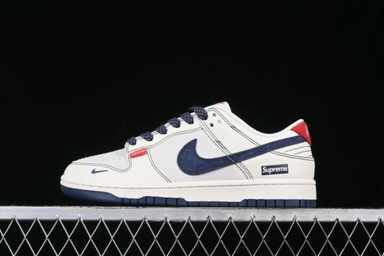 Nike SB Dunk Low Supreme Collaboration Grey Blue Woven Label Anniversary High-End Custom Low-Top Casual Skate Shoes - BB7518-026
