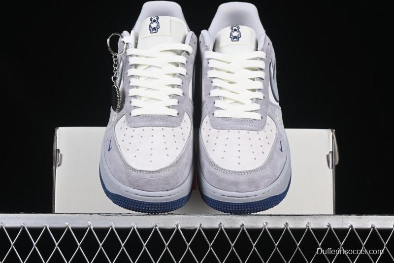 Nike Air Force 1 '07 Low Stussy Collaboration Grey Blue Pig Bear AF1 Low Top Casual Sneakers - DF0188-017