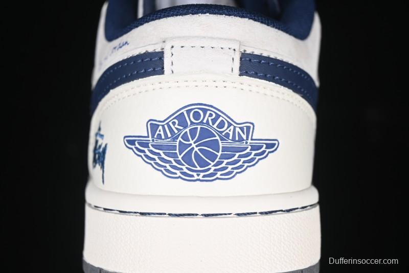 Nike Air Jordan 1 Low Stussy Collaboration - Light Grey Blue Hook Retro Basketball Shoes - SJ9950-046