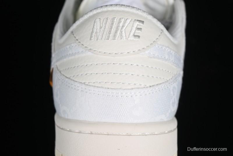 Nike SB Dunk Low Gucci Collaboration - Silver White Pattern Anniversary High-End Custom Low-Top Casual Sneakers BB9676-312