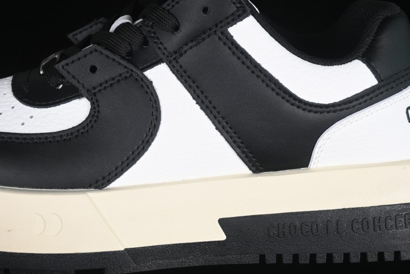 Choco Concert Leather Round Square Asymmetric Fashion Sneakers Black White - AJE5