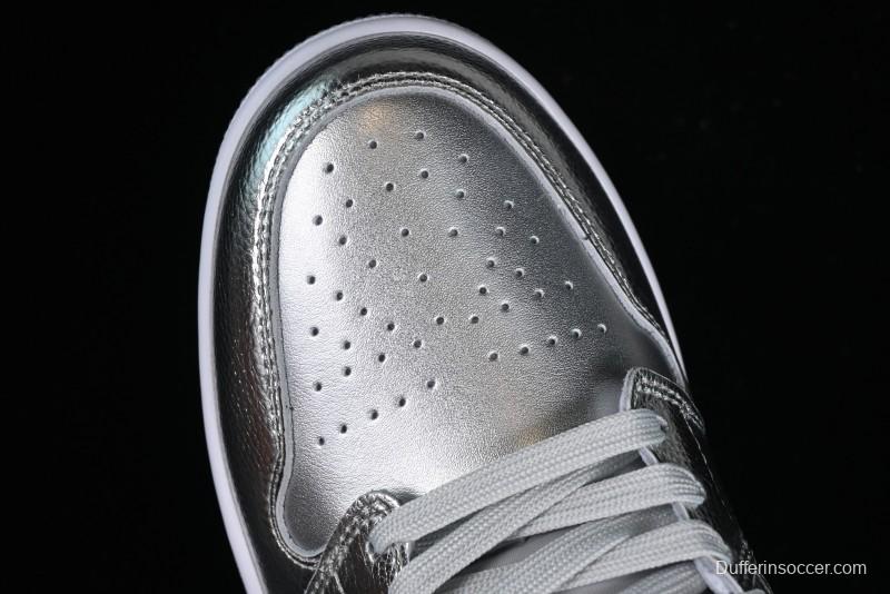 Nike Air Jordan 1 Low "Metallic Silver" Casual Sneakers with Metallic Finish - FN5030-001
