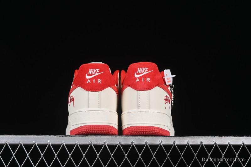 Nike Air Force 1 '07 Low Stussy Collaboration Beige Deep Orange Low-Top Casual Sneakers - DF0188-031