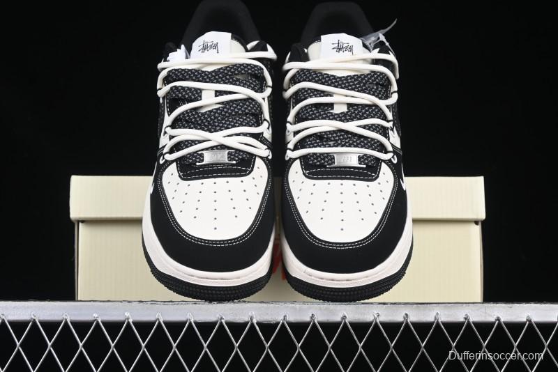 Nike Air Force 1 '07 Low Stussy Collaboration Black White Lace-Up Low-Top Casual Sneakers - SJ1198-108