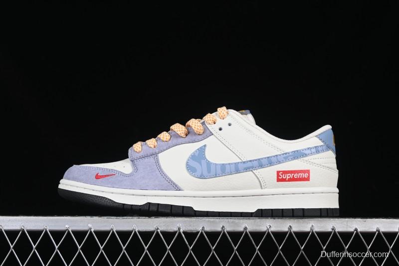 Nike SB Dunk Low Supreme Collaboration Patchwork Blue Swoosh Anniversary Customized Low-Top Casual Sneakers - DJ2024-114