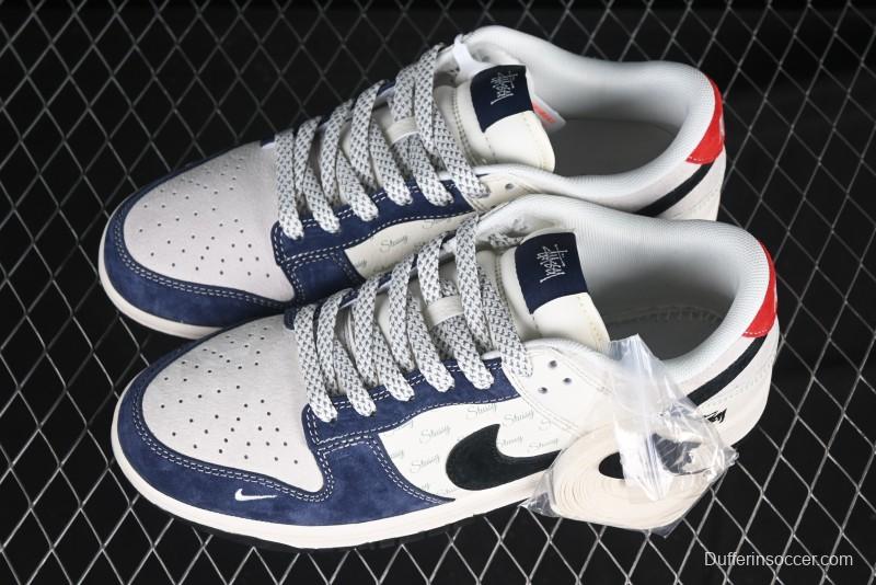 Nike SB Dunk Low Stussy Collaboration Black Blue Suede Anniversary Custom Low-Top Casual Skate Shoes - XS1086-013