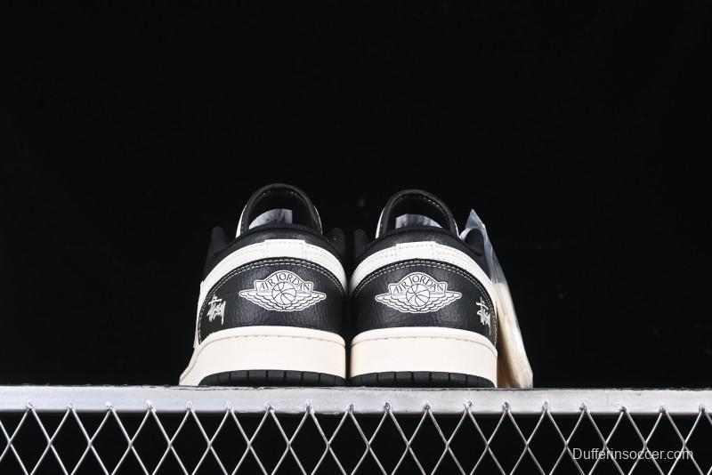 Nike Air Jordan 1 Low AJ1 Stussy White Black Leather Retro Basketball Shoes - XX3318-507