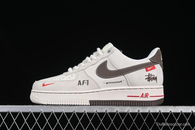 Nike Air Force 1 '07 Low Stussy Collaboration Dual-Tone Beige Brown Low-Top Casual Sneakers - SJ6698-025
