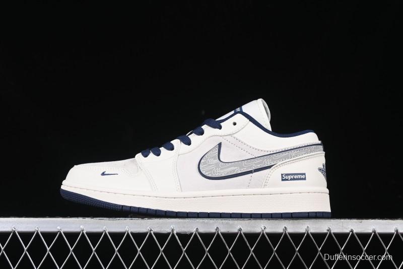 Nike Air Jordan 1 Low Supreme Collaboration - Shadow Swoosh Custom Retro Basketball Shoes - XX3318-368