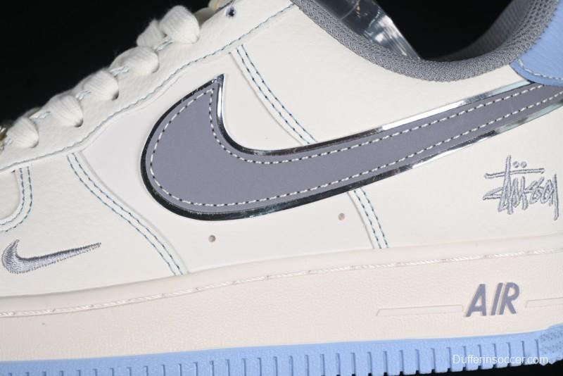 Nike Air Force 1 '07 Low Stussy Collaboration Light Grey Blue Sole Low-Top Casual Sneakers - XS1958-517