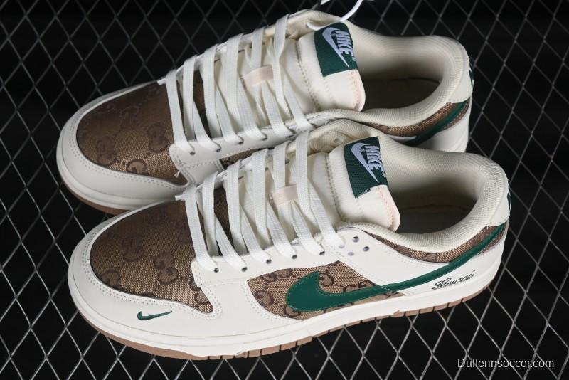 Nike SB Dunk Low Gucci Collaboration Canvas Green Swoosh Anniversary Custom Low-Top Casual Skate Shoes - KK1688-091
