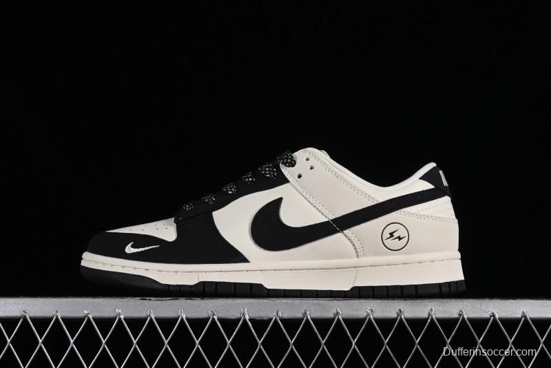 Nike SB Dunk Low Lightning Collaboration - Off White Black Colorway with Mini Swoosh Anniversary Custom Edition Low Top Casual Skate Shoes - XD1688-028