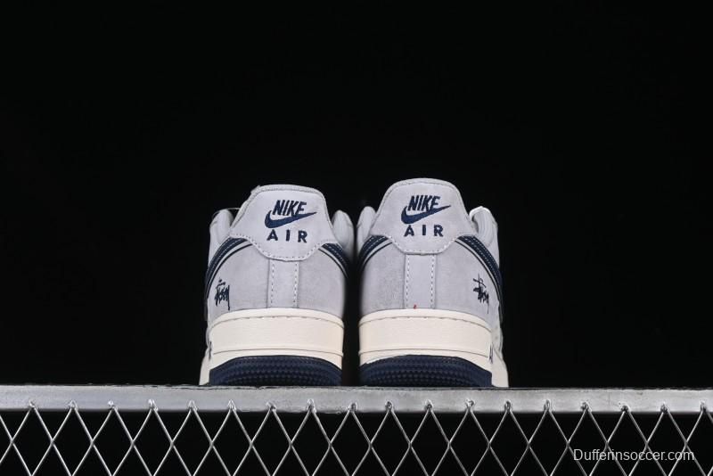 Nike Air Force 1 '07 Low Stussy Collaboration Grey Blue Swoosh Casual Sneakers - XZ3318-088