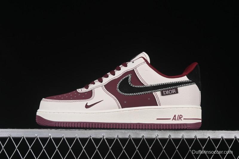 Nike Air Force 1 '07 Low Dior Collaboration Burgundy Low-Top Casual Sneakers - KK1988-046