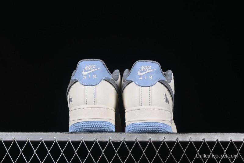 Nike Air Force 1 '07 Low Stussy Collaboration Light Grey Blue Sole Low-Top Casual Sneakers - XS1958-517