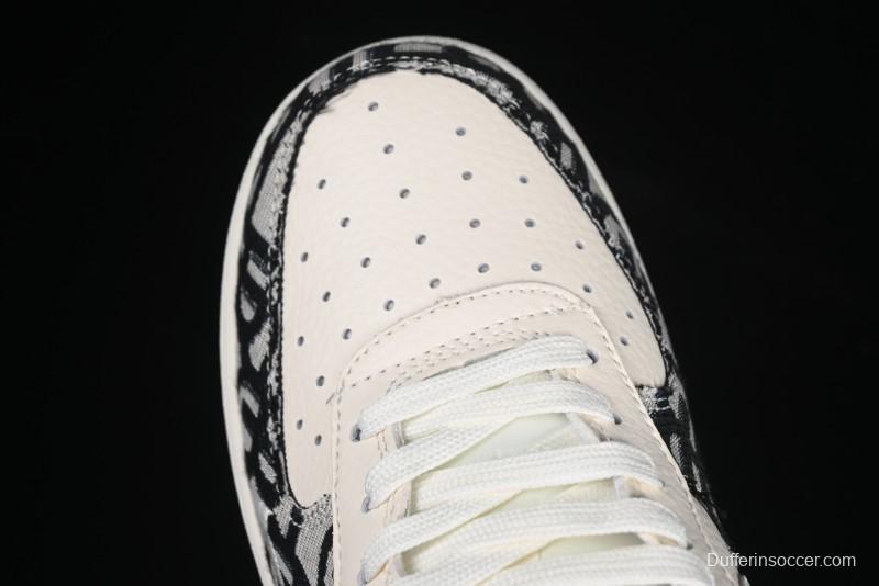 Nike Air Force 1 '07 Low Dior Collaboration Black Pattern Low-Top Casual Sneakers - DF0188-028