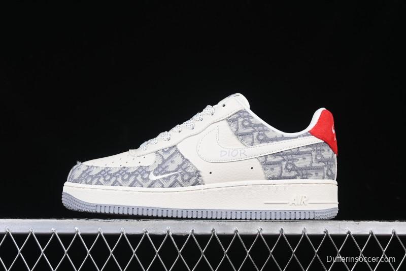 Nike Air Force 1 '07 Low Dior Collaboration - Grey Pattern Low-Top Casual Sneakers - DF0188-021