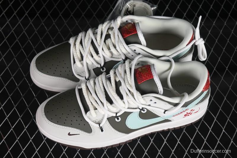 Nike SB Dunk Low Year of the Snake Special Edition with Strap Gray Green Blue Swoosh Anniversary Custom Low-Top Casual Skate Shoes - YX5066-289
