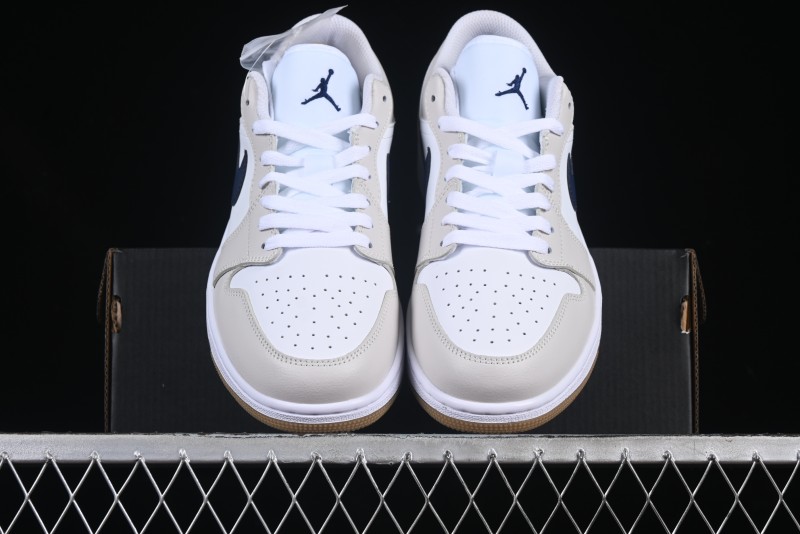 Nike Air Jordan 1 Low AJ1 Casual Sneakers with Cream and Blue Accents - 553558-146
