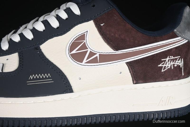 Nike Air Force 1 '07 Low Stussy Collaboration White Blue Chocolate Low-Top Casual Sneakers - KK1988-061