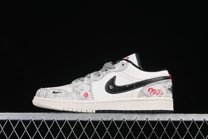 Nike Air Jordan 1 Low AJ1 Year of the Snake Limited Edition Two-Tone Black Snake Scale High-End Custom Retro Basketball Shoes - SJ9950-055