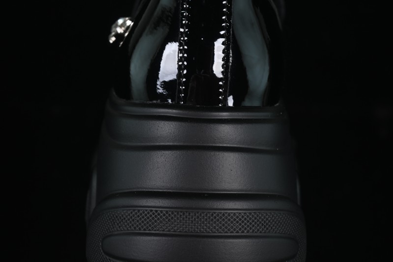 Black Patent Chunky Platform Loafers with Metal Embellishments