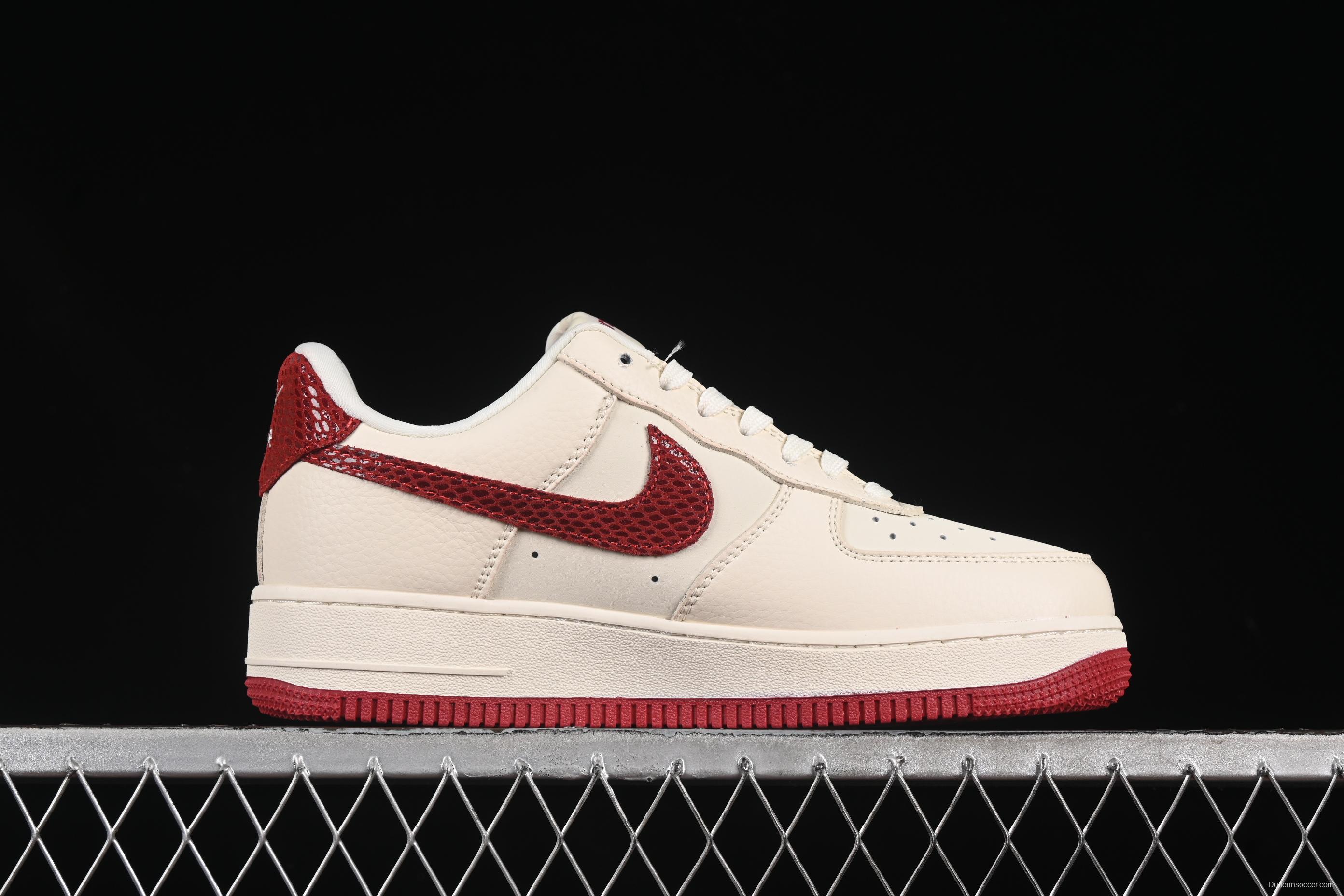 Nike Air Force 1 '07 Low Supreme Collaboration Sneakers with Red Snake Swoosh - DF0188-040