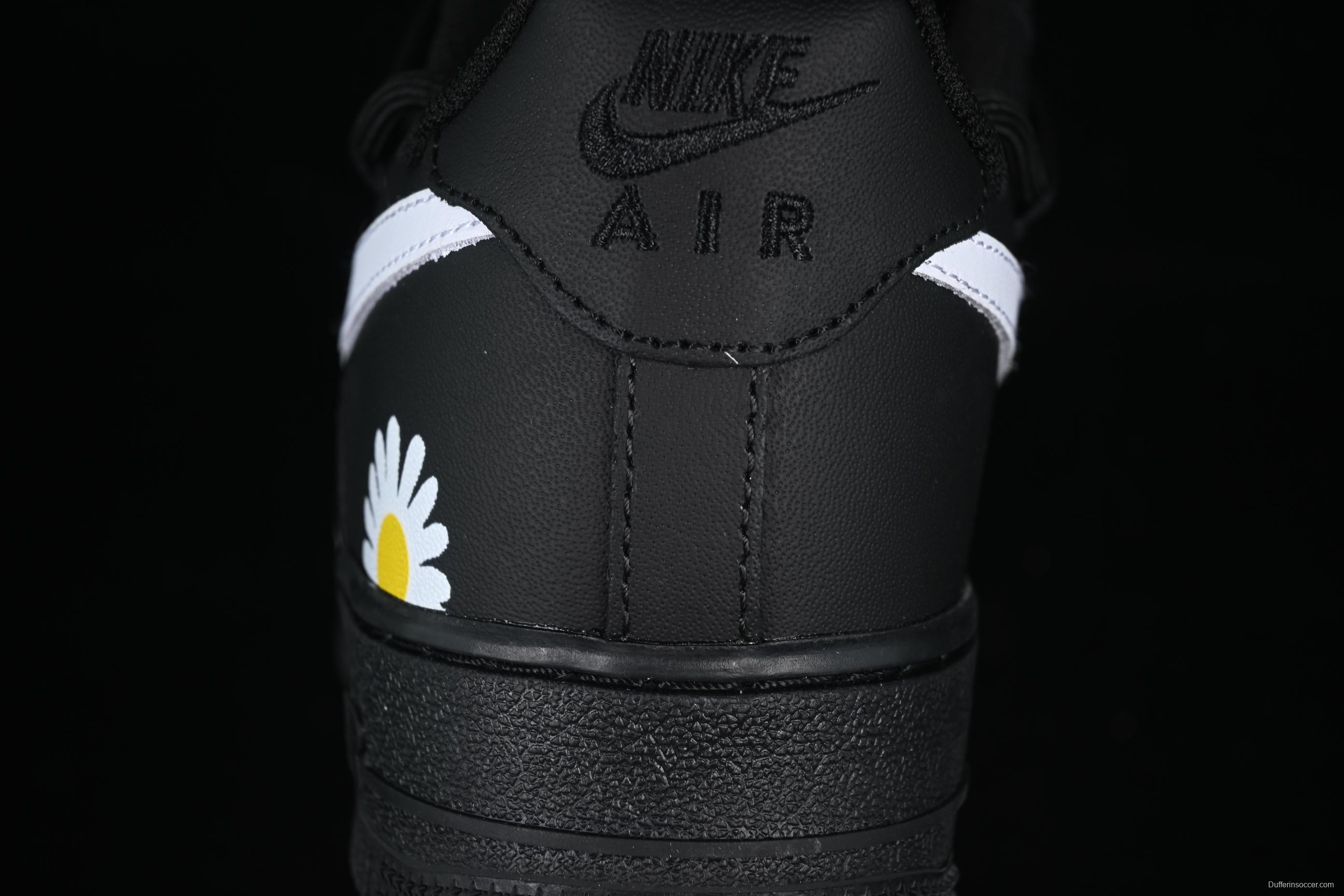 Nike Air Force 1'07 Low Casual Sneakers with 2D Daisy Black White Graffiti Hand-Painted Design - CK0316-063