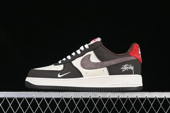 Nike Air Force 1 '07 Low Stussy Collaboration Red Tail Chocolate Low-Top Casual Sneakers - KK1988-057