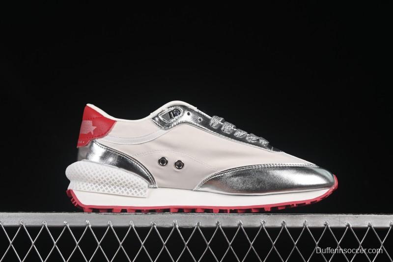 Golden Goose Marathon White Red Silver Comfortable Low-Top Lifestyle Sneakers - H8D4
