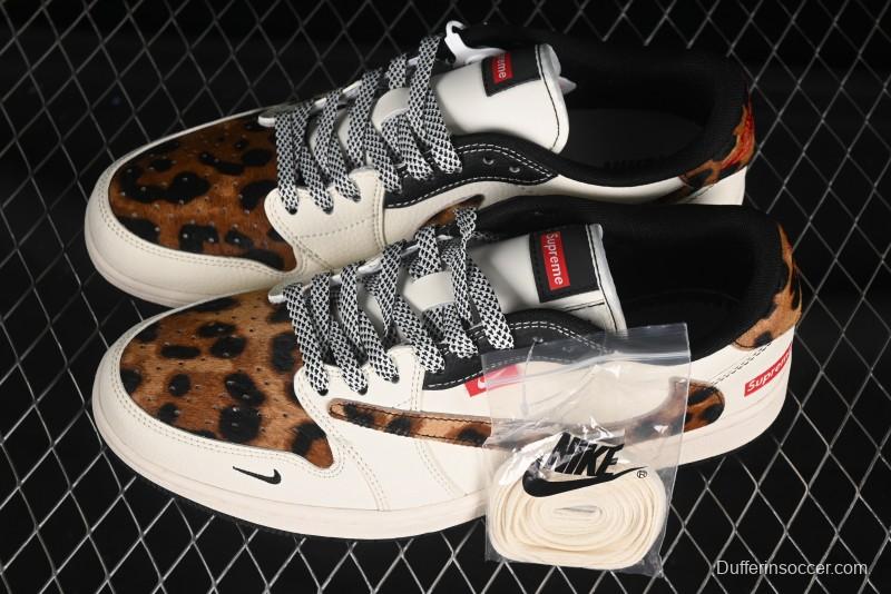 Nike Travis Scott x Fragment Design x Air Jordan 1 Low OG SP AJ1 Supreme Collaboration Leopard Print Low-Top Casual Sneakers - JJ2508-555