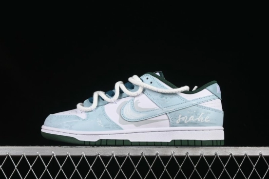 Nike Dunk Low Deconstructed Snake Emblem White Blue Low-Top Casual Sneakers - DD1391-101