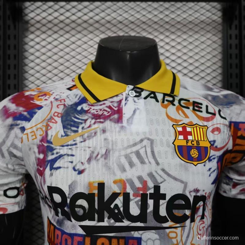 Player Version 25/26 Barcelona White with Graffiti Art Pattern Jersey