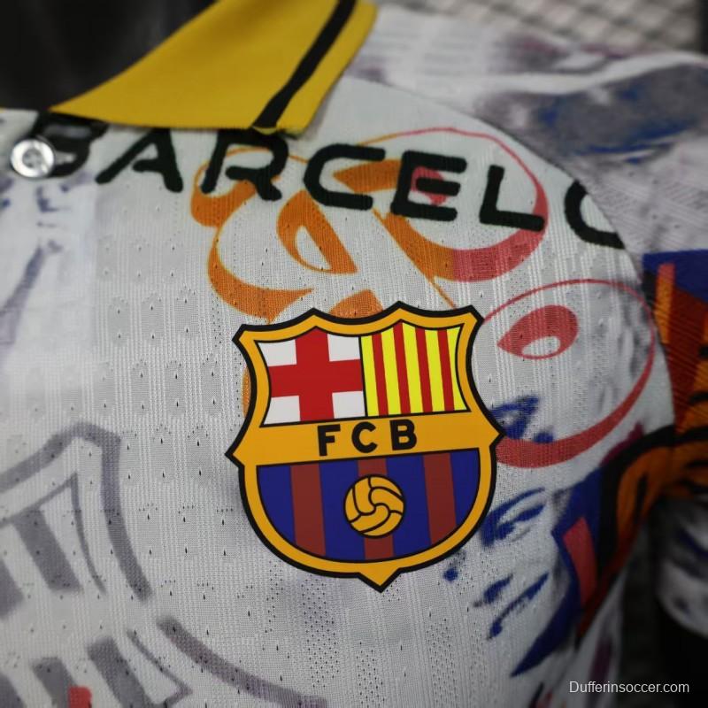Player Version 25/26 Barcelona White with Graffiti Art Pattern Jersey