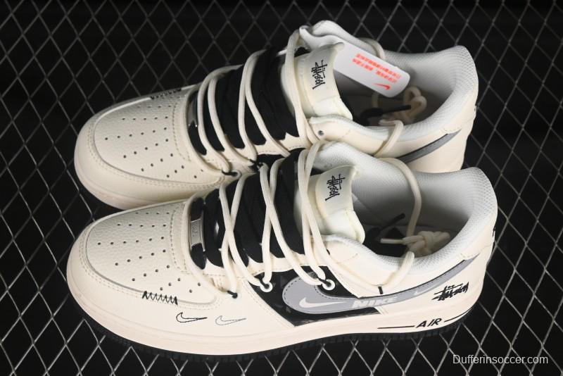 Nike Air Force 1 '07 Low Stussy Collaboration Black Diamond Lace-Up Casual Sneakers - DM6868-073