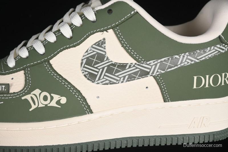Nike Air Force 1'07 Low Dior Collaboration Dark Green Floral Swoosh Casual Sneakers - KK1988-081