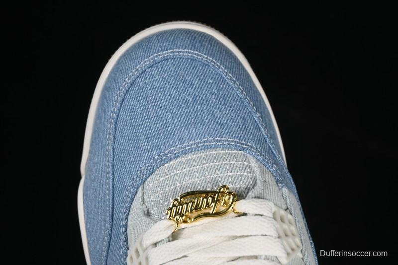 Nike Air Jordan 4 Retro Denim "Worn Blue" Sneakers with Distressed Wash Finish - IB6716-100