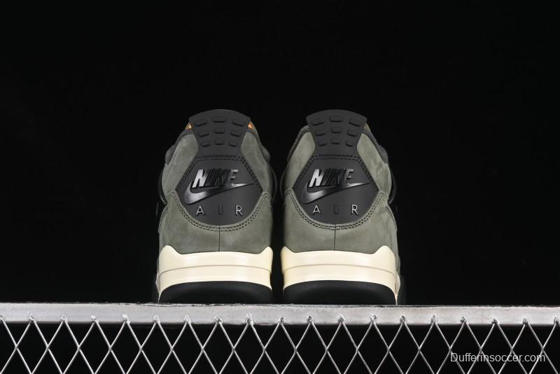 Nike Undefeated x Air Jordan 4 OG Sneakers in Olive Green Suede with Orange and Black Accents - IB1519-200