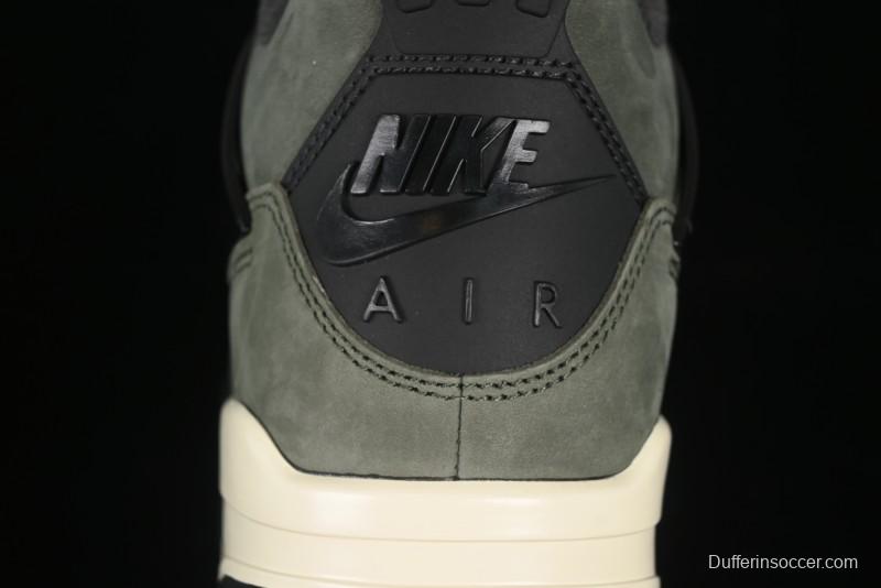 Nike Undefeated x Air Jordan 4 OG Sneakers in Olive Green Suede with Orange and Black Accents - IB1519-200