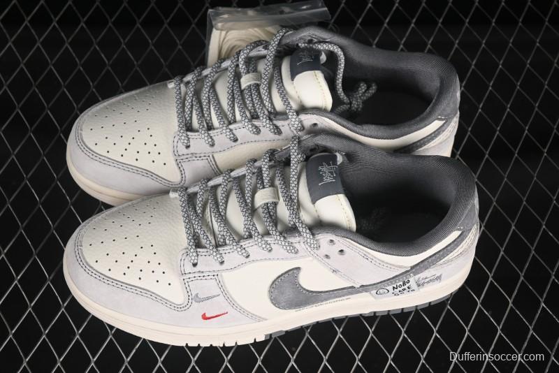 Nike SB Dunk Low Stussy Patchwork Grey Anniversary Custom Low-Top Skate Shoes - YX5066-296