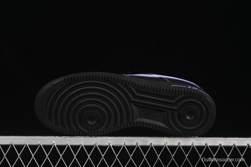 Nike Air Force 1'07 Low Casual Sneakers in Black with Purple Swoosh - HQ2037-001