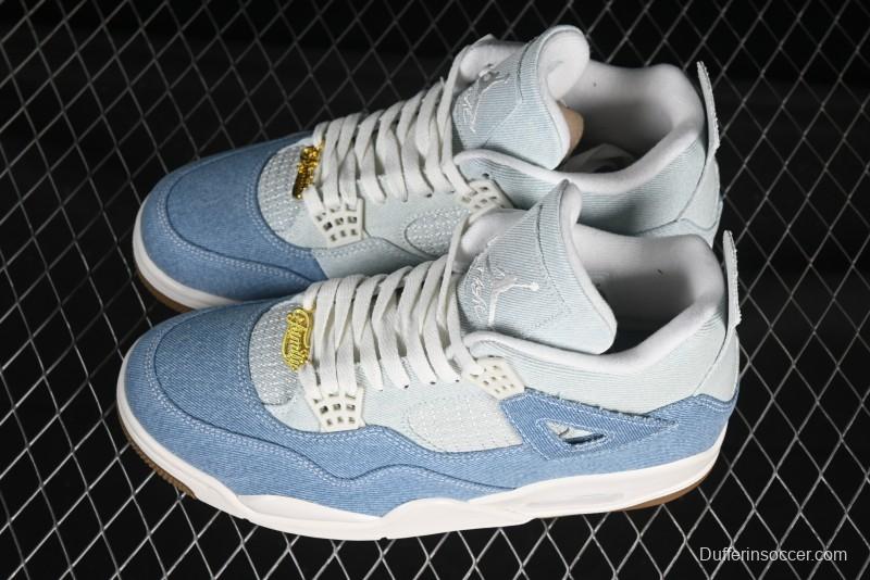 Nike Air Jordan 4 Retro Denim "Worn Blue" Sneakers with Distressed Wash Finish - IB6716-100