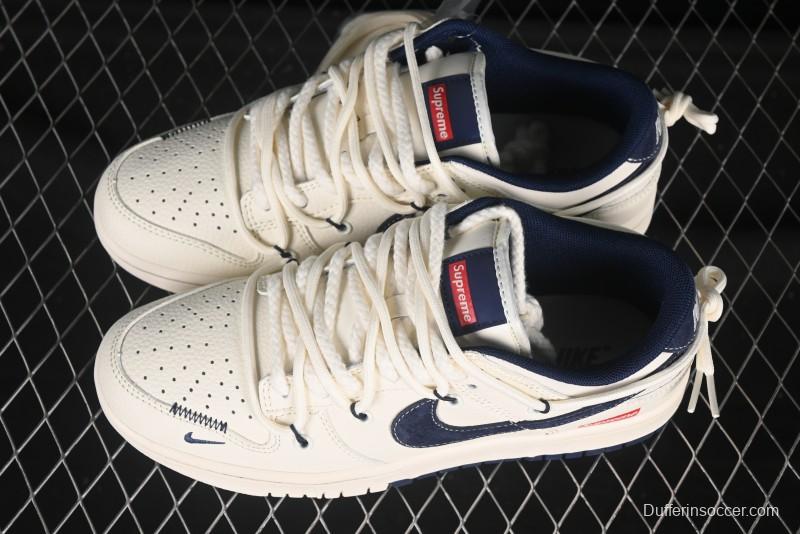 Nike SB Dunk Low Sup Series Strap White Navy Swoosh Anniversary Custom Low-Top Casual Skate Shoes - YX5066-279