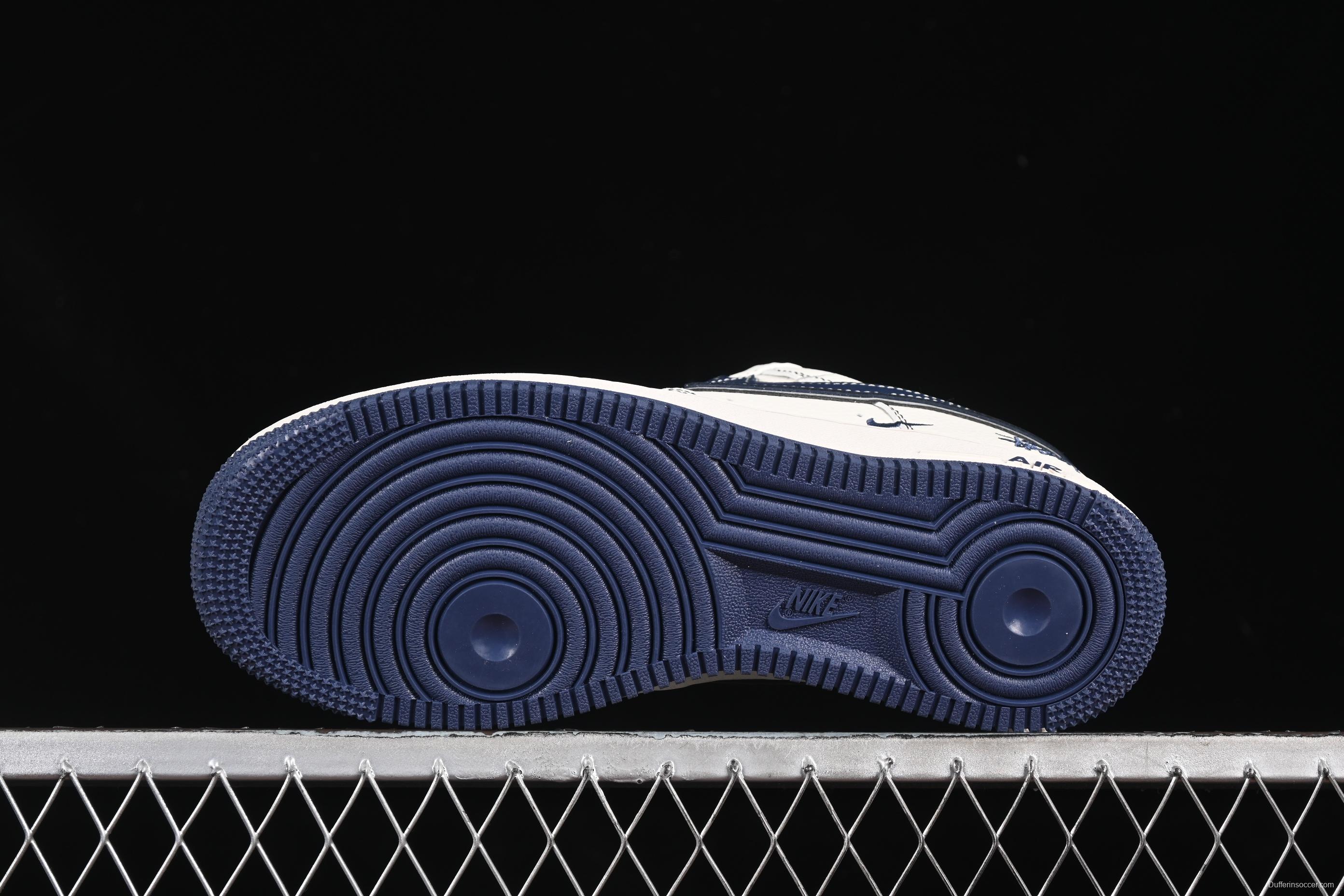 Nike Air Force 1 '07 Low Stussy Collaboration Dark Blue Mini Swoosh Casual Sneakers - HH7518-061