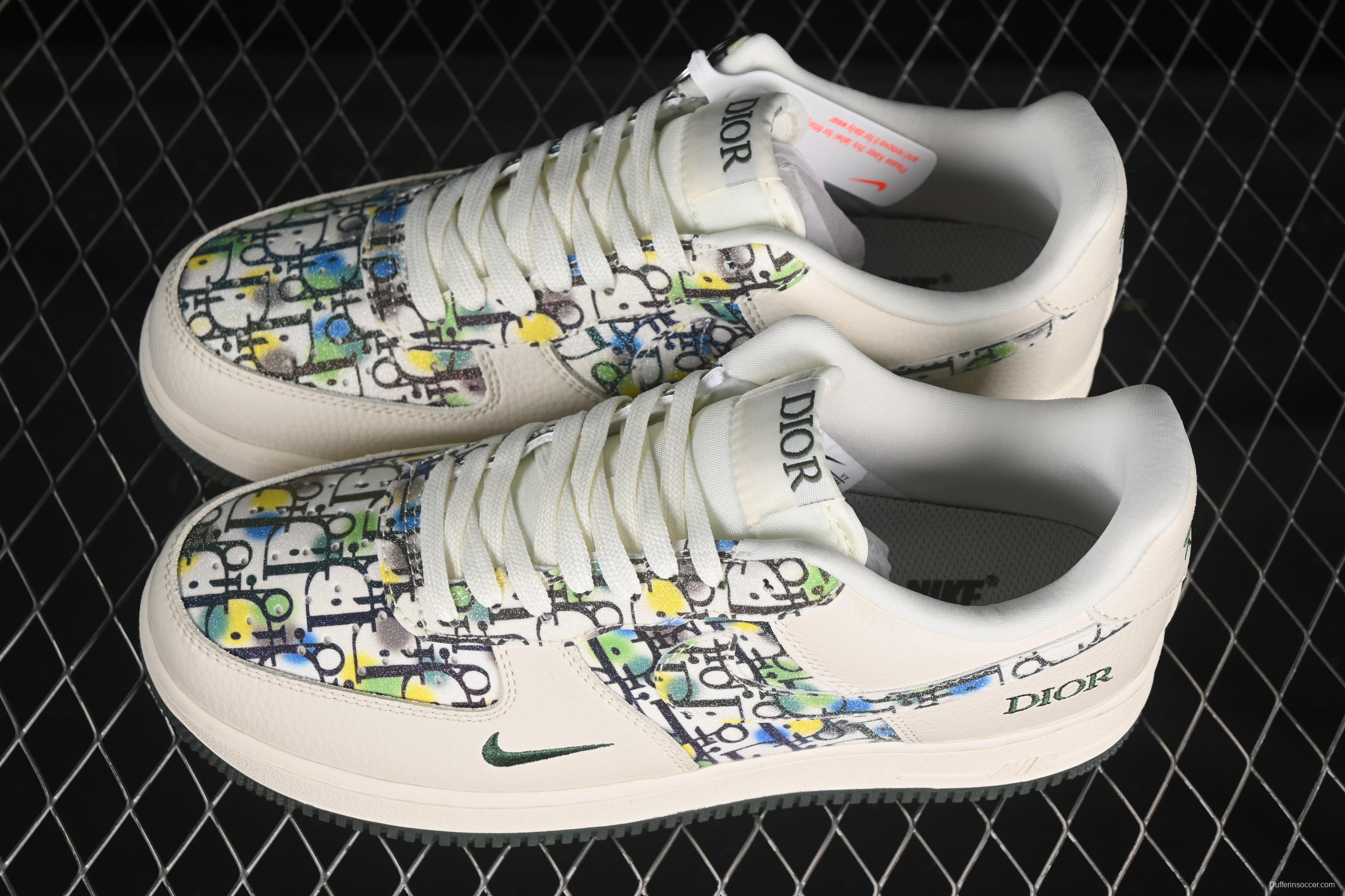 Nike Air Force 1 '07 Low Dior Collaboration Beige Green Floral Casual Sneakers - DF0188-065