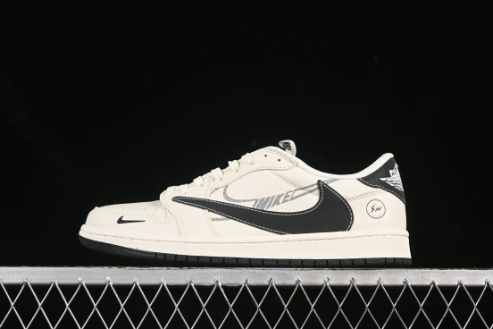 Nike Travis Scott x Fragment Design x Air Jordan 1 Low OG SP AJ1 Lightning Collaboration Black Hook Low-Top Casual Sneakers - LD2025-029