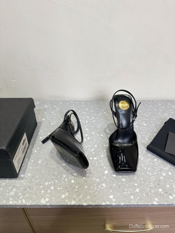 2025 Women Yves Saint Laurent Black Patent Leather Slingback High Heels KFY00290
