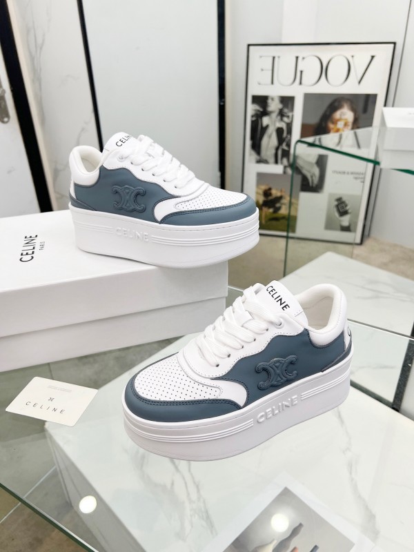 2025 Women Celine White Gray Leather Platform Sneakers LY00360